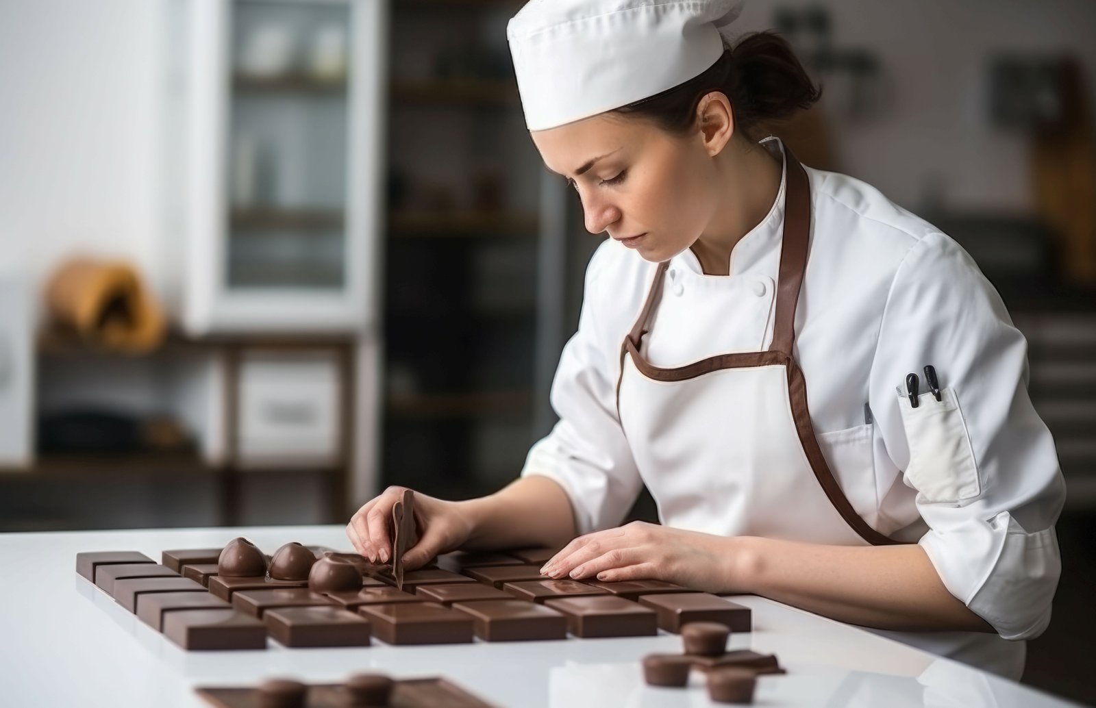 Female chef chocolate sweet. Cooking cocoa. Generate Ai